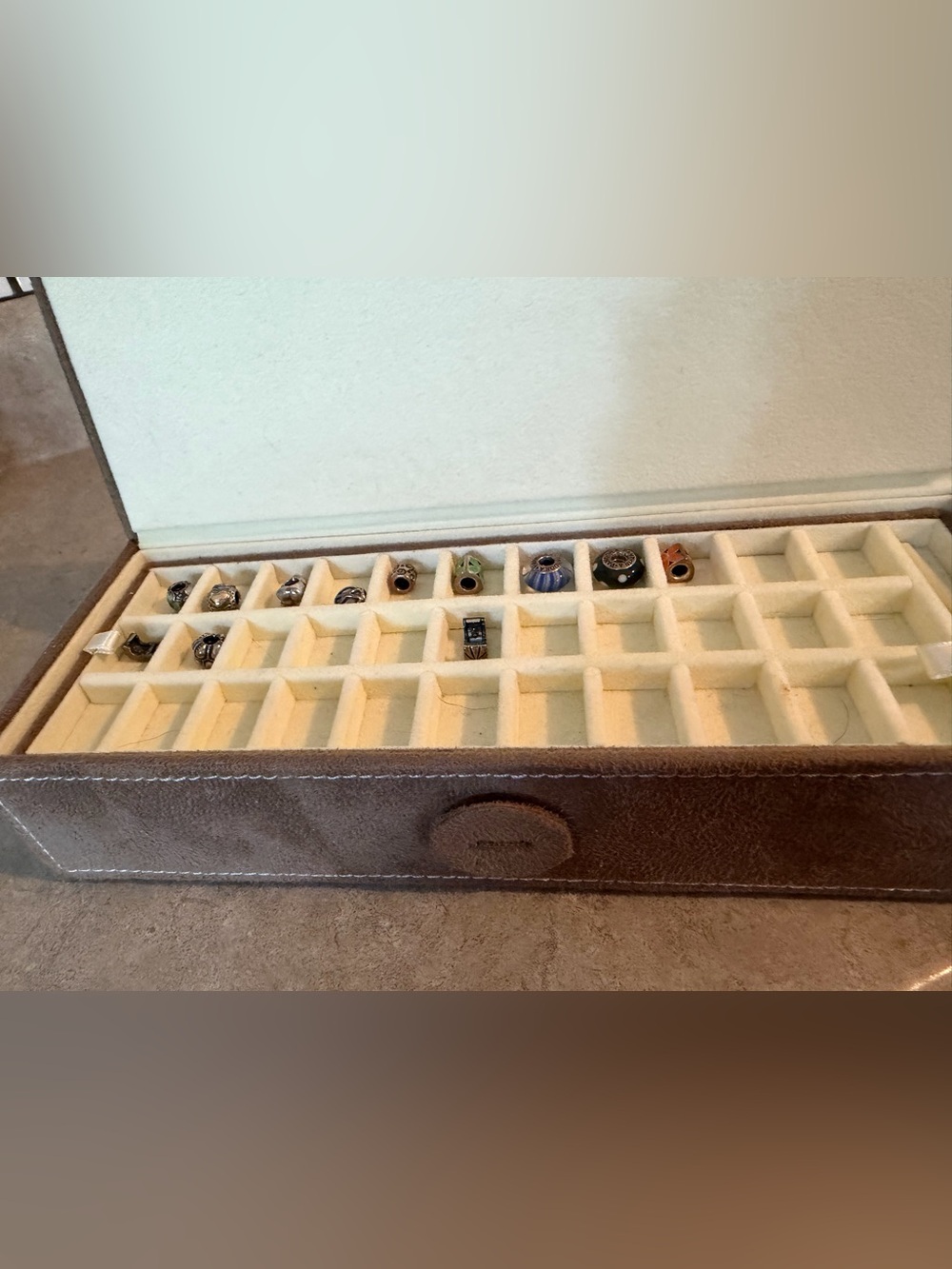 Brown Jewelry Ring Storage Organizer Box - Soft Lined Display